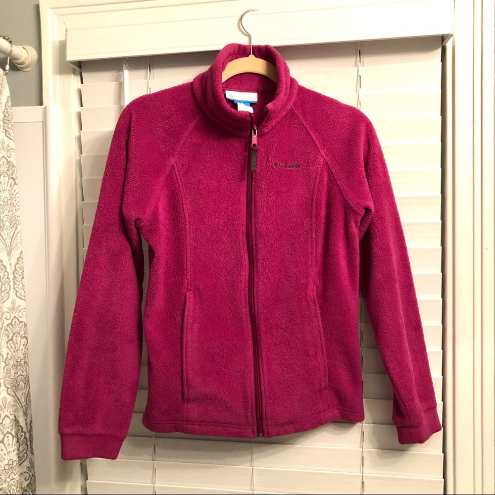 Columbia Fleece Girls Zip Up Full Jacket Large L 14 16 Pink